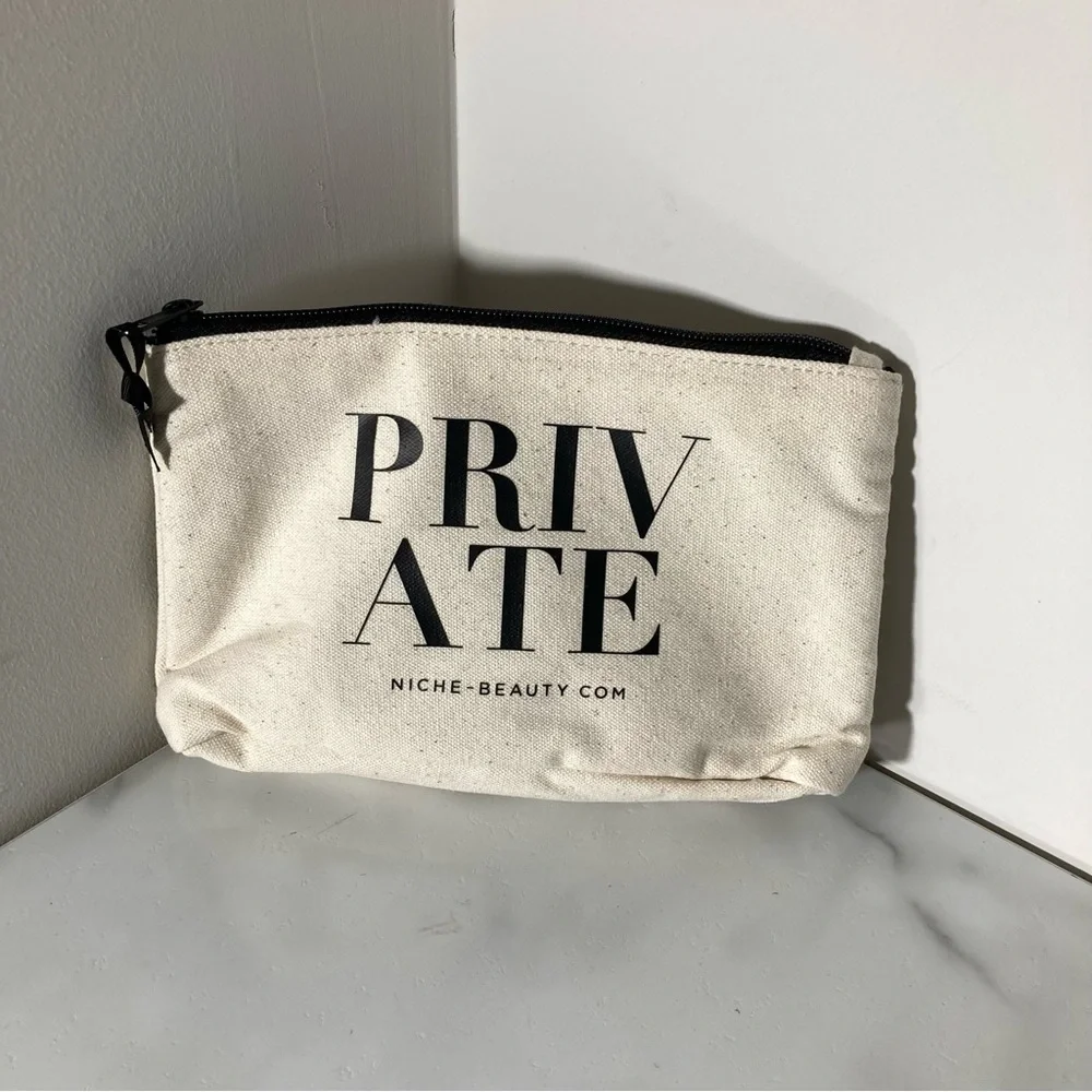 Set of 3 Canvas Zip Pouch bags - Natural with Black Text NWT